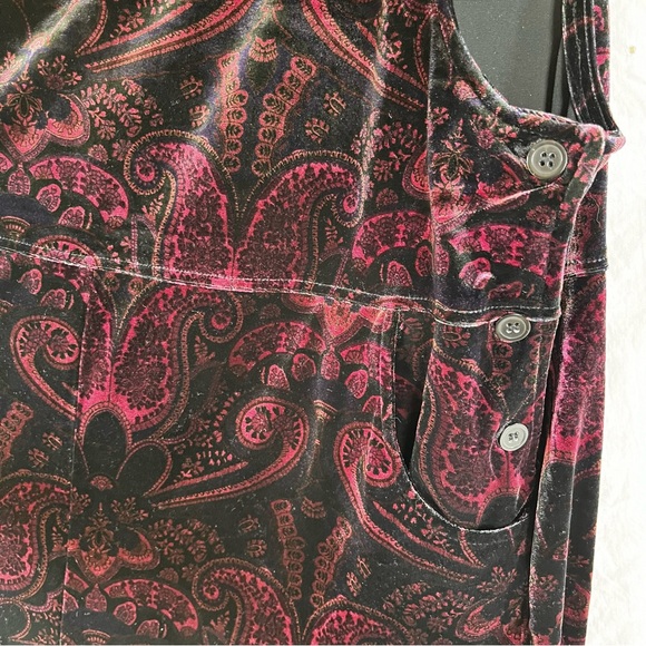Vintage Velvet Paisley Purple Bib Overalls Coldwater Creek Women Large Jumpsuit - Picture 5 of 16